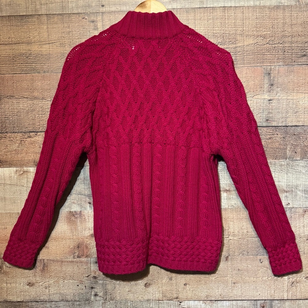 Aran Sweater Market Merino Wool Full Zip Cable Knit Fisherman Cardigan Sweater M - Picture 2 of 8